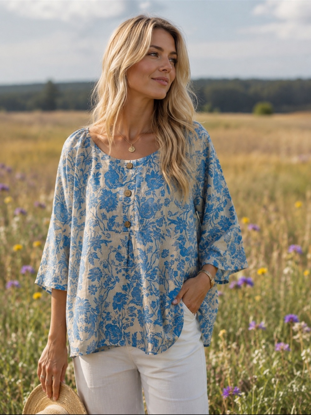 Laura Bianchi 100% Linen 3/4 Sleeves Top